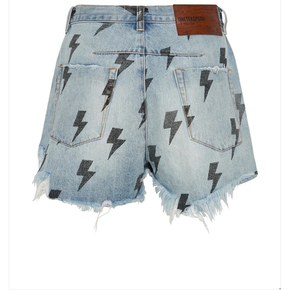 ONE TEASPOON Blue Lightning Le Wolves Mid Length Denim Short SZ 28 - Picture 2 of 8